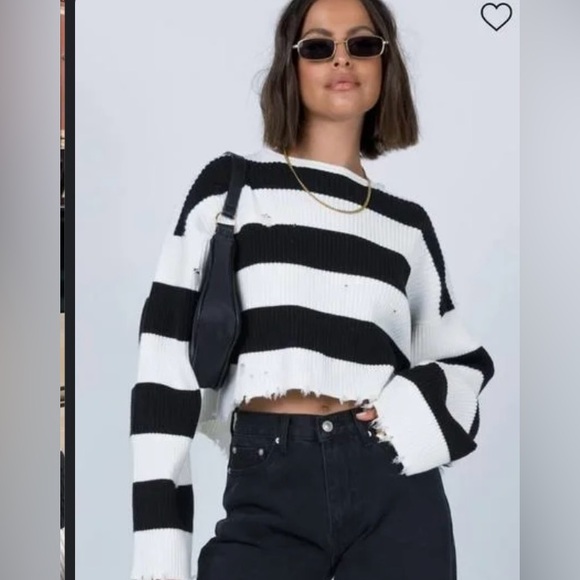 Princess Polly LONDON BRIDGE SWEATER WHITE/BLACK (s/m) - Picture 1 of 3